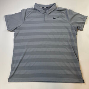 Nike Golf Polo Shirt Mens XL Grey Striped Zonal Cooling Athleisure Sporty Casual